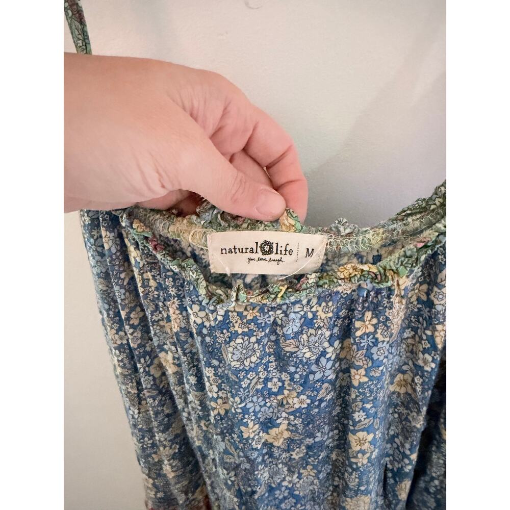 Natural Life Floral Patchwork Tiered Multicolor Floral Babydoll Dress - Size M - Picture 4 of 7